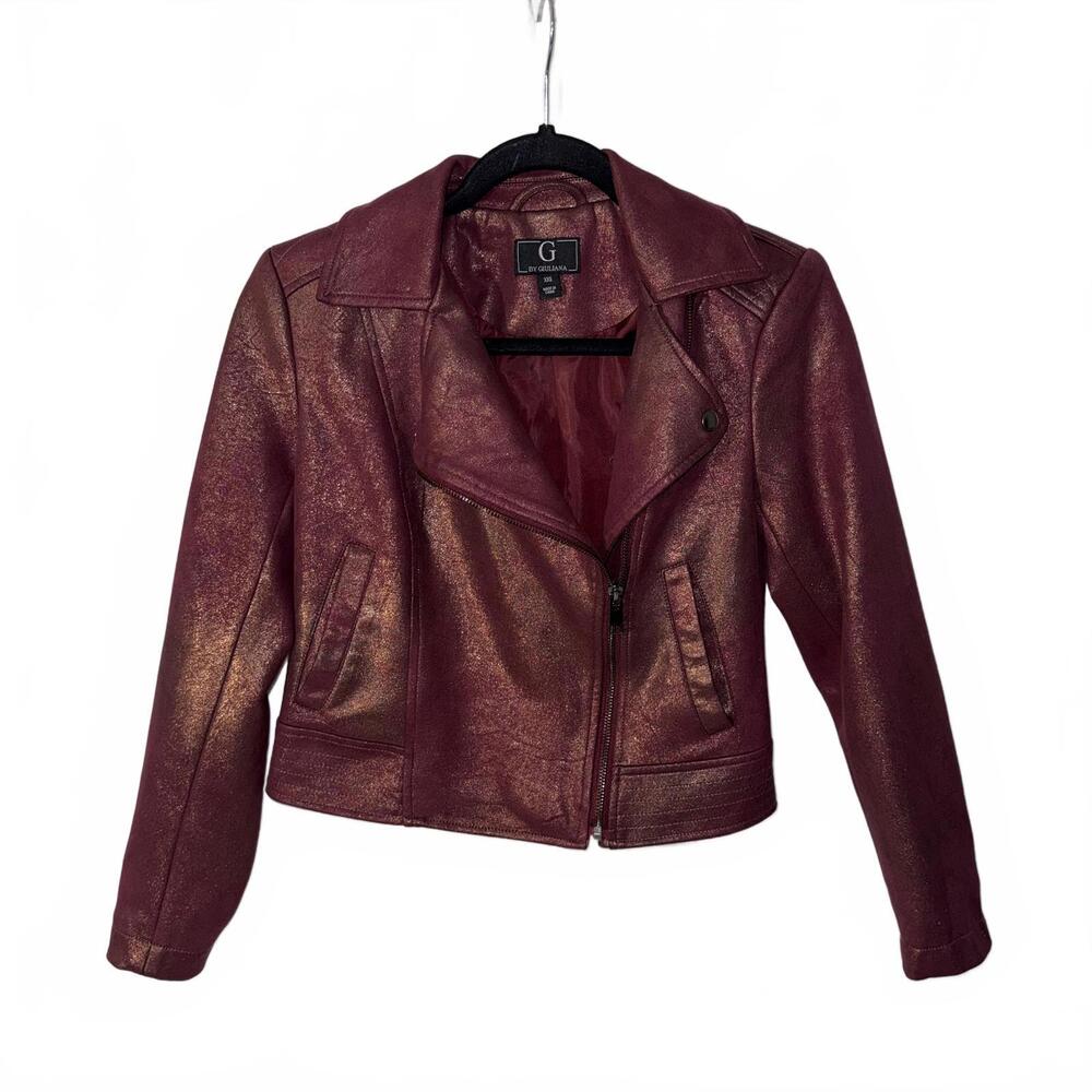 G by Giuliana Metallic Burgundy Cropped Jacket XXS